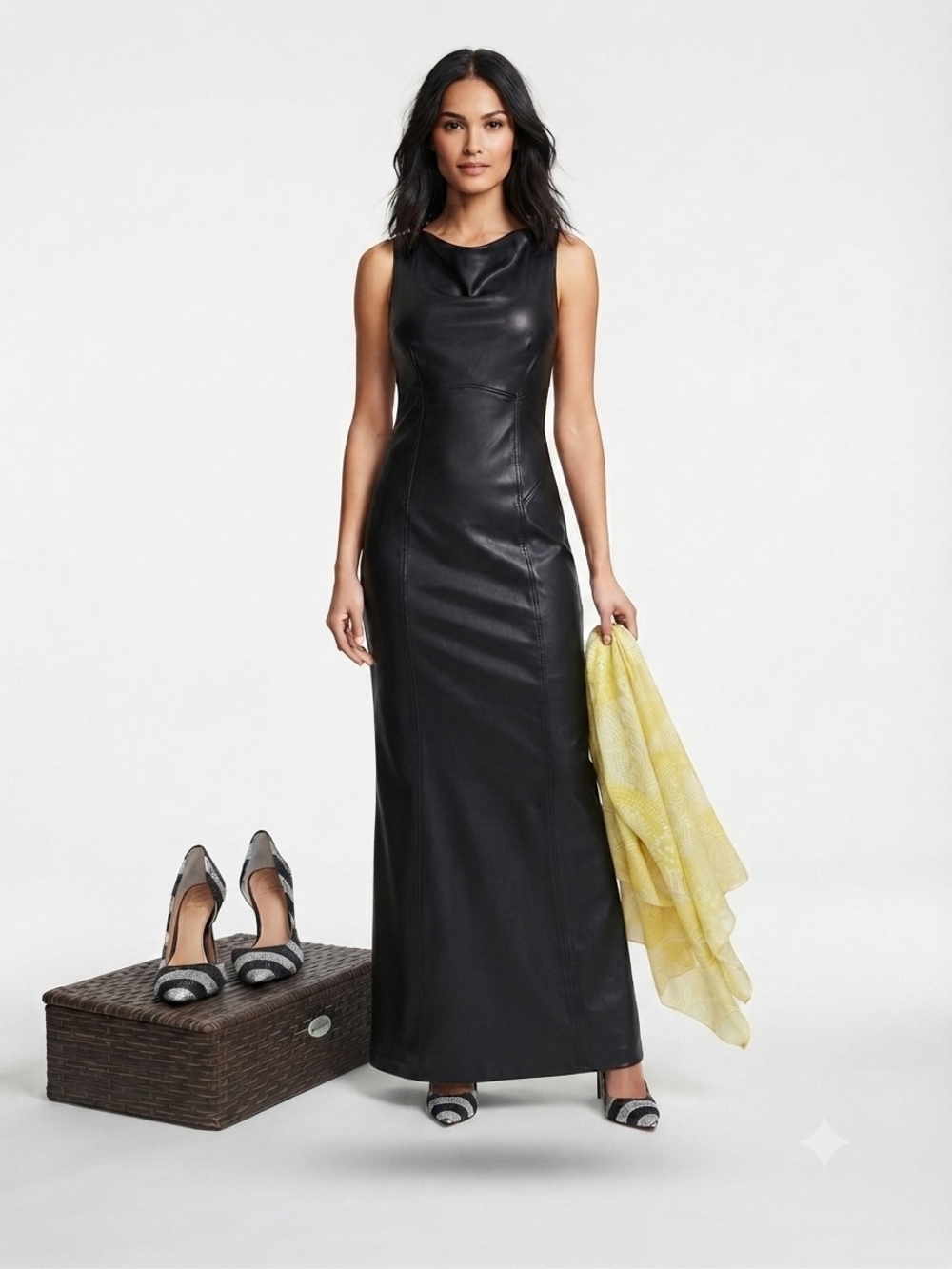 Black Sleeveless Maxi Dress in Faux-Leather